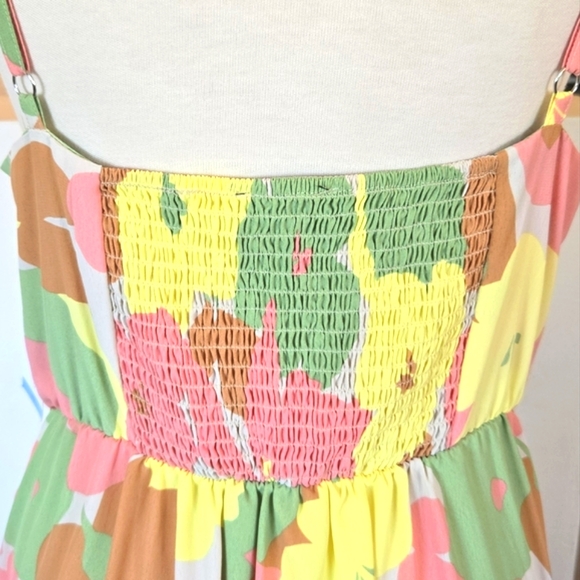 SANCTUARY 60s Retro Floral Smocked Back Spaghetti Strap Tiered Maxi Dress Size L - Picture 7 of 14